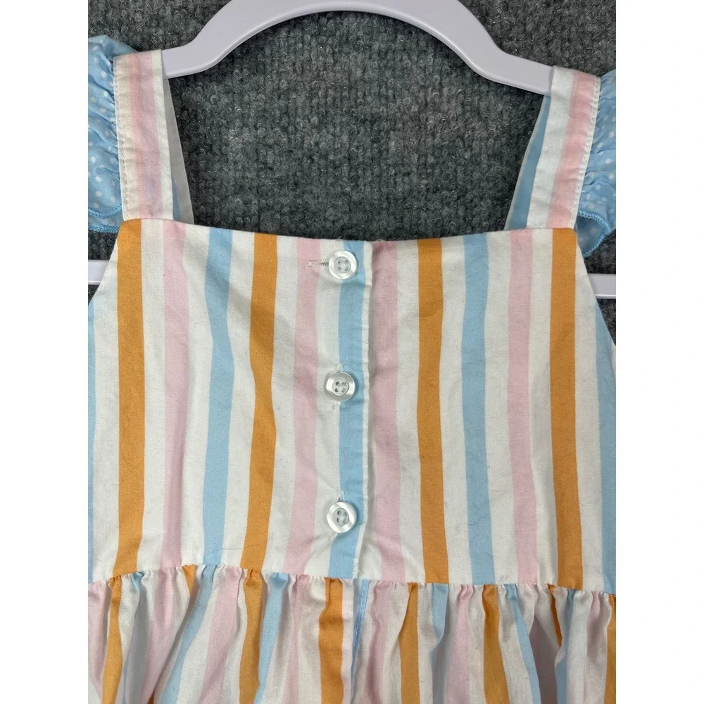 Blueberi Boulevard Stripe Dress Girls 4T Multicolor Excellent Ruffle Bow Cotton